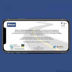 Invitación Electrónica para acto de inauguración del vehículo Roadbot (Sacyr y UMA)