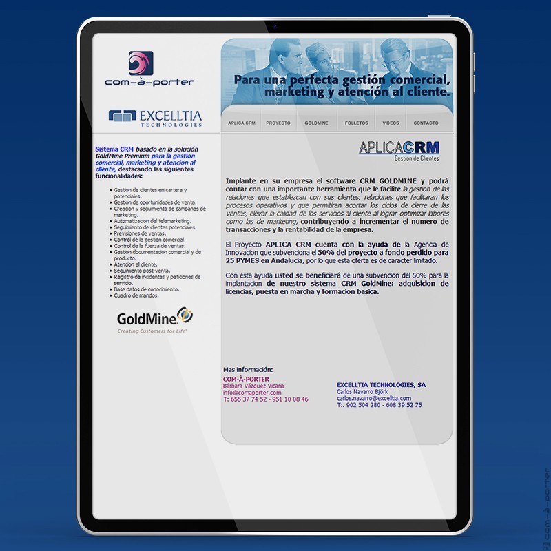 Newsletter Proyecto APLICA CRM de Excelltia Technologies en colaboración con Com-à-porter