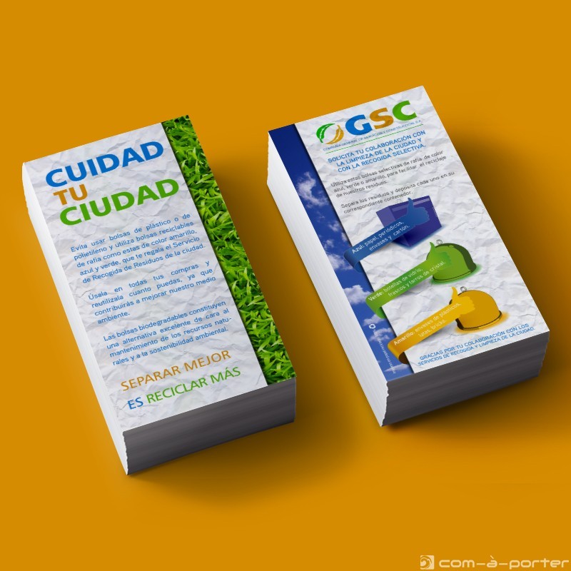 Flyer de campaña de reciclaje "Cuidad Tu Cuidad" de la GSC (Compañía General de Servicios y Construcción, S.A)
