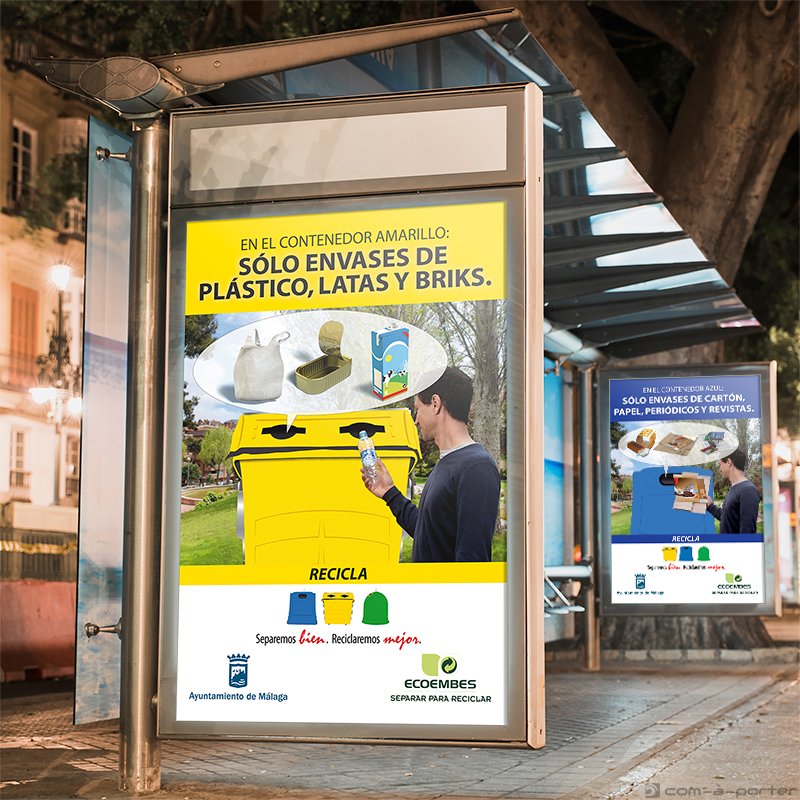 Mupis para Campaña de Reciclaje "Separemos bien, Reciclaremos mejor" del Ayuntamiento de Málaga con Ecoembes