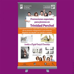 Cartelería para paneles informativos de Promociones Especiales para Jóvenes en Trinidad Perchel, del Instituto Municipal de la Vivienda (Ayuntamiento de Málaga)