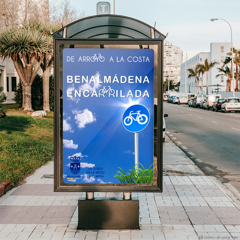 Gráfica exterior (Valla y Mupis) para la campaña del carril bici del Ayuntamiento de Benalmádena