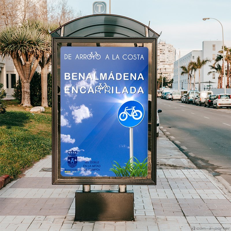 Gráfica exterior (Valla y Mupis) para la campaña del carril bici del Ayuntamiento de Benalmádena