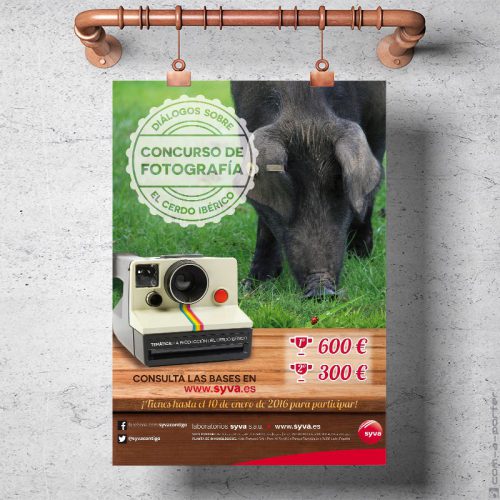 Cartel de convocatoria del Concurso Bianual de Fotografía sobre el Cerdo Ibérico de Laboratorios Syva