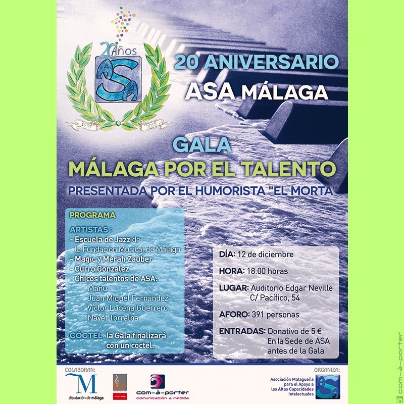 Cartel de la gala conmemorativa del 20º Aniversario de ASA Málaga