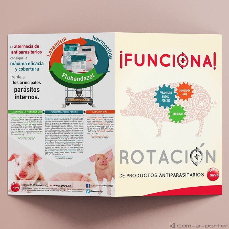 Díptico informativo de informativo de Rotación de Productos Antiparasitarios Porcinos de Laboratorios Syva