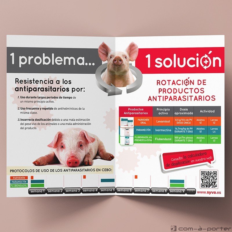 Díptico informativo de informativo de Rotación de Productos Antiparasitarios Porcinos de Laboratorios Syva