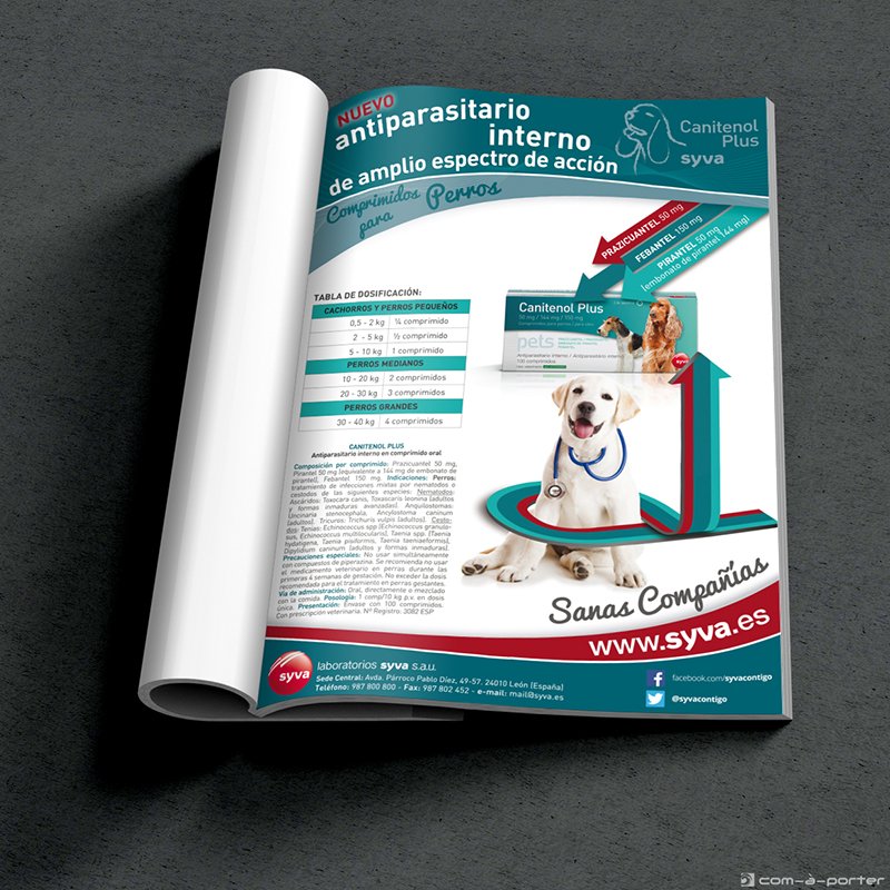 Página completa de Publicidad promocional de producto antiparasitario para perros de Laboratorios Syva