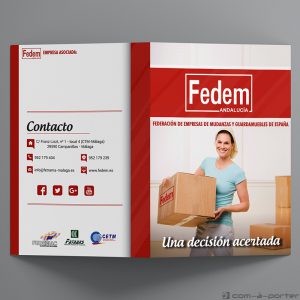Díptico informativo de servicios de la Federación de Empresas de Mudanzas y Guardamuebles de España (FEDEM)
