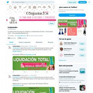 Gestión del perfil de Twitter de Conjuntados.com Online Shop