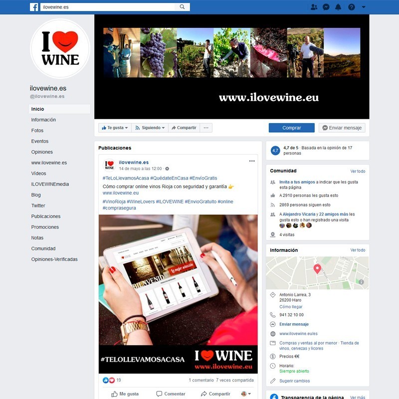 Gestión del perfil de Facebook de ILOVEWINE