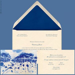 Diseño de Invitación de Boda con sobre azul en Getxo (Vizcaya)