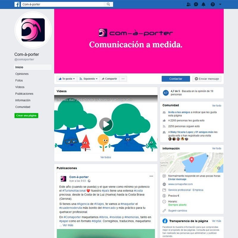 Gestión del perfil de Facebook de Com-à-porter