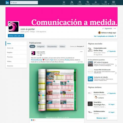 Gestión del perfil de Linkedin de Com-à-porter