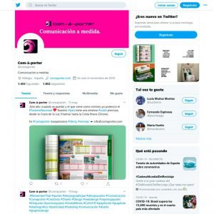 Gestión del perfil de Twitter de Com-à-porter