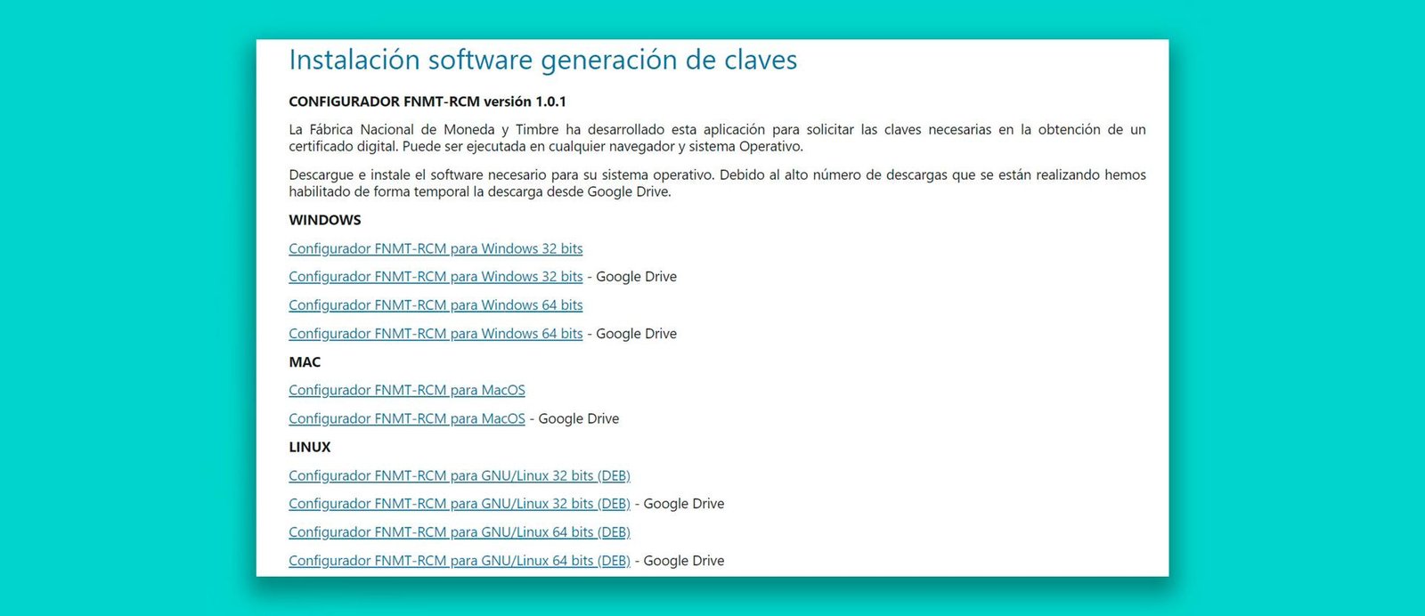 La descarga de la app para solicitar el certificado digital de la FNMT en Google Drive … ¿en serio?