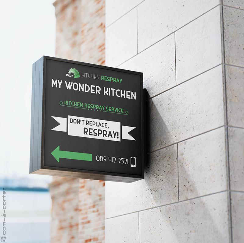 Rótulo de señalización en fachada de My Wonder Kitchen, en Dublín (Irlanda)