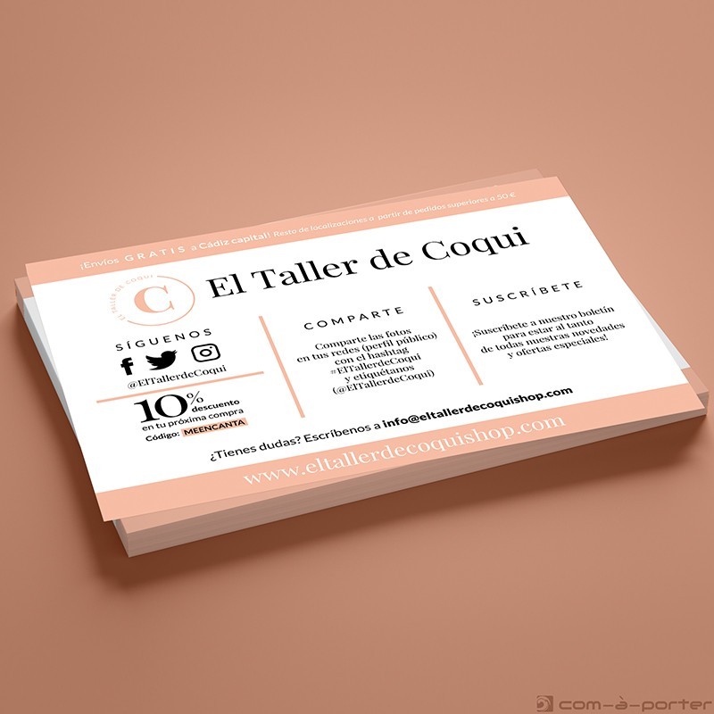 Flyer - Tarjeta de agradecimiento para tienda online El Taller de Coqui