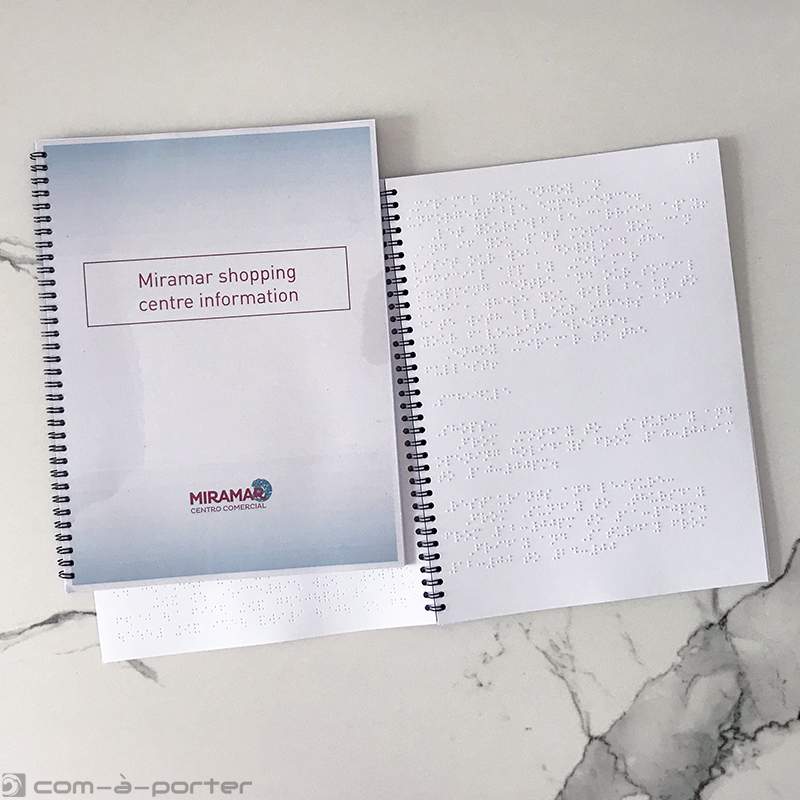 Transcripción al lenguaje de lectoescritura braille y posterior impresión y encuadernación de Información del Centro Comercial Miramar
