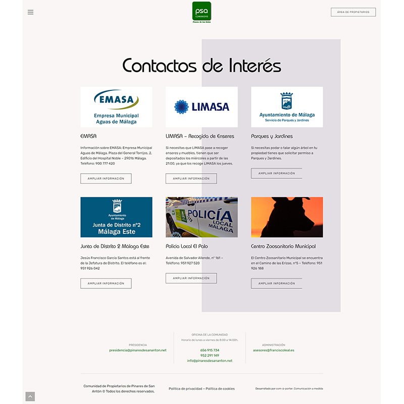 Página web Comunidad de propietarios de Pinares de San Antón