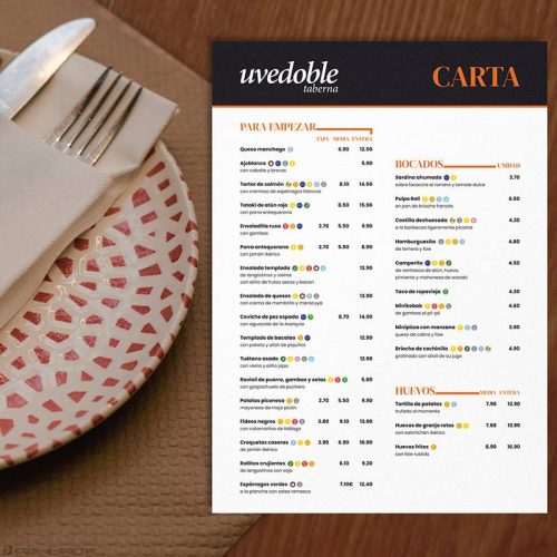 Carta menú de Taberna Uvedoble en Málaga