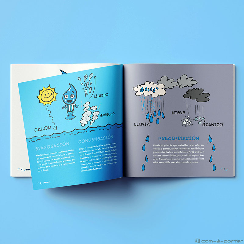 Maquetación de cuaderno educativo sobre el ciclo del agua de EMASA, Empresa Municipal de Aguas de Málaga