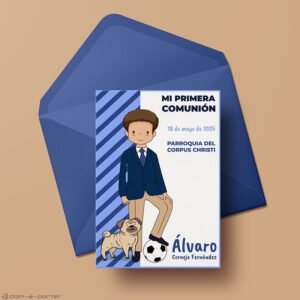 Tarjeta Recordatorio de Primera Comunión para niño en Málaga en la Parroquia del Corpus Christi