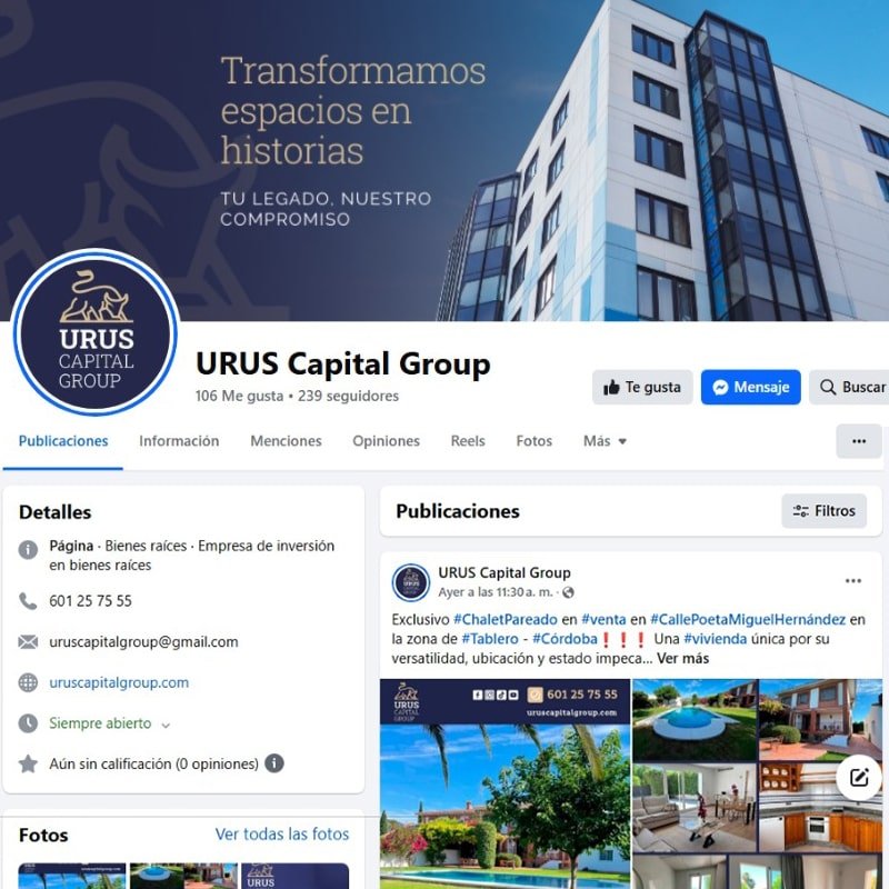 Gestión del perfil de la red social Facebook de URUS Capital Group