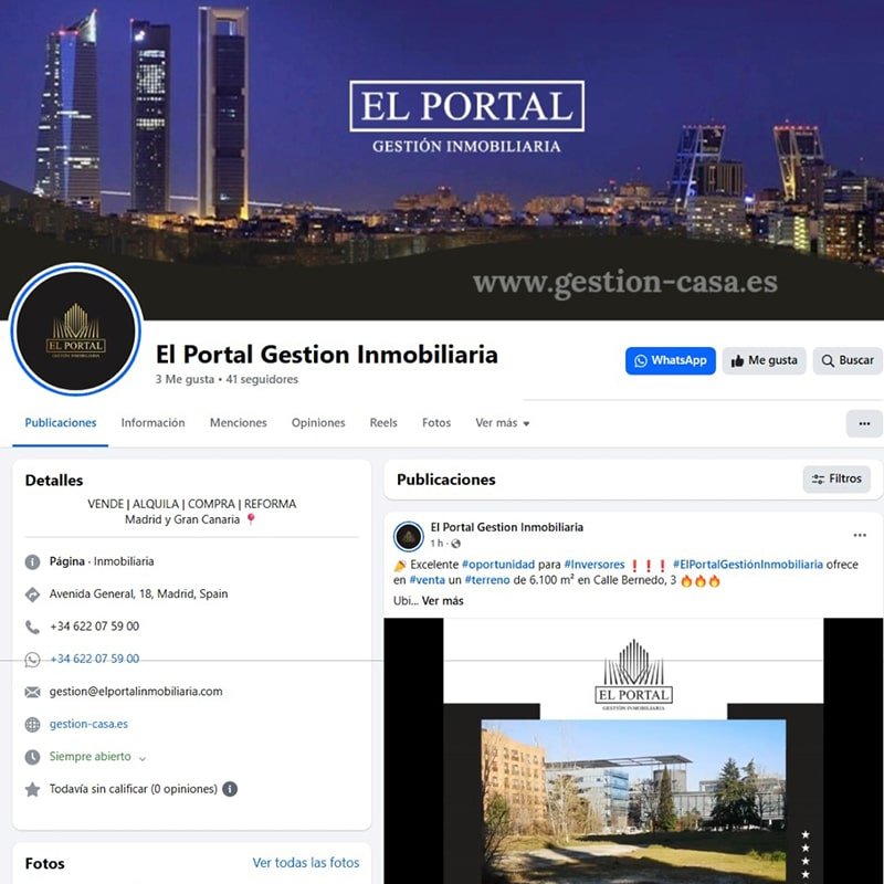 Gestión del perfil de la red social Facebook de El Portal - Gestión Inmobiliaria