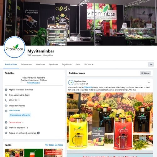Gestión del perfil de la red social Facebook de MyVitaminBar, marca de maquinaria para hostelería de Original Food Import