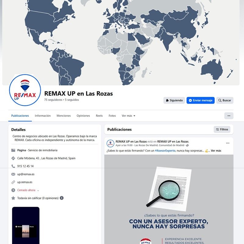 Gestión del perfil de la red social Facebook de la franquicia REMAX UP Las Rozas de Madrid