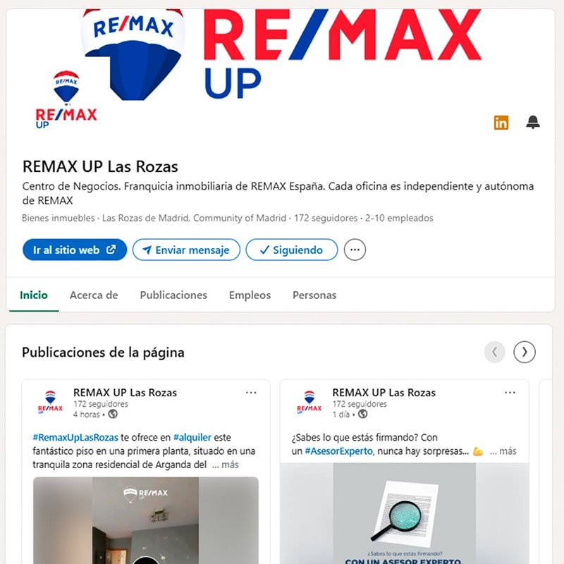 Gestión del perfil de la red social Linkedin de la franquicia REMAX UP Las Rozas de Madrid