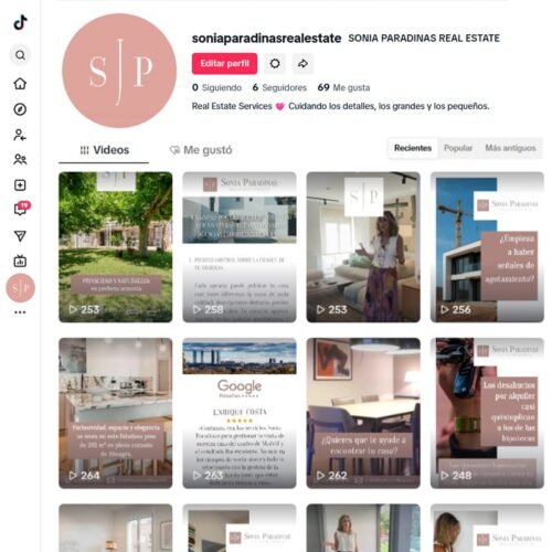 Gestión del perfil de la red social Tik Tok de Sonia Paradinas Real Estate Services