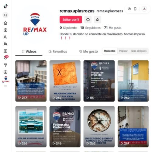 Gestión del perfil de la red social Tik Tok de la franquicia REMAX UP Las Rozas de Madrid