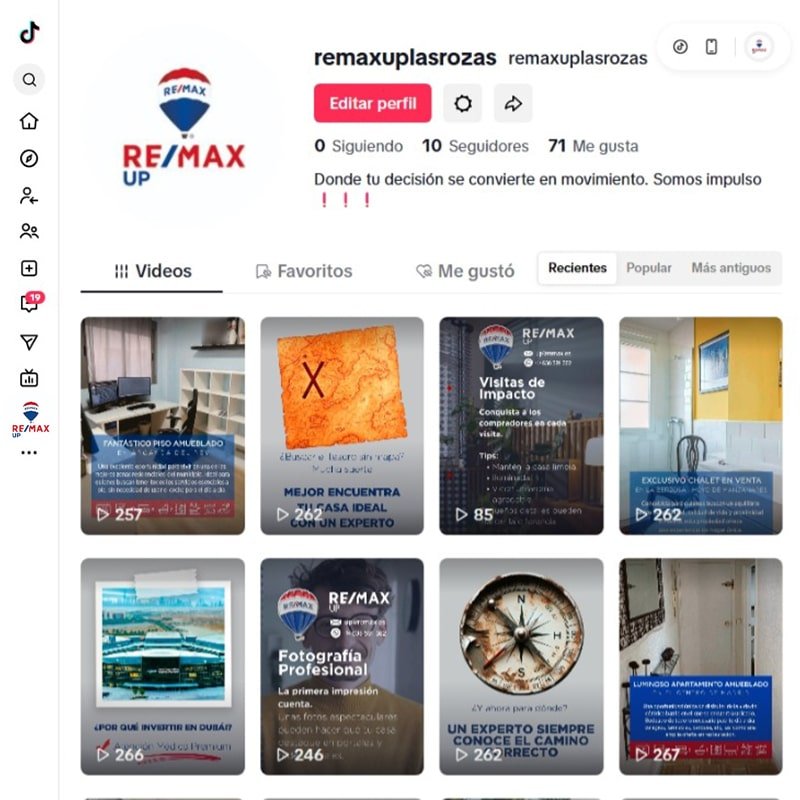Gestión del perfil de la red social Tik Tok de la franquicia REMAX UP Las Rozas de Madrid