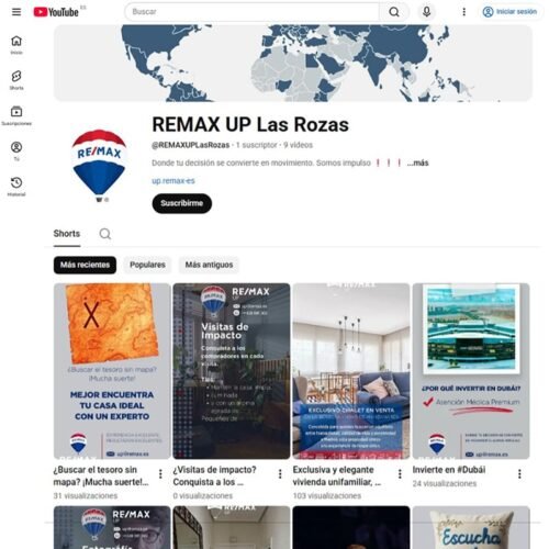 Gestión del perfil de la red social Youtube de la franquicia REMAX UP Las Rozas de Madrid