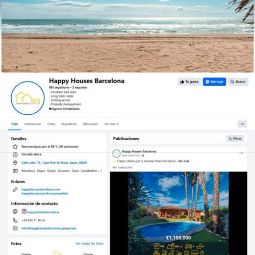 Gestión del perfil de la red social Facebook de Happy Houses Barcelona