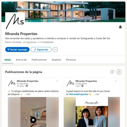 Gestión del perfil de la red social Linkedin de Miranda Properties Sotogrande
