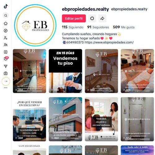 Gestión del perfil de la red social TikTok de Elena Beltrán Propiedades