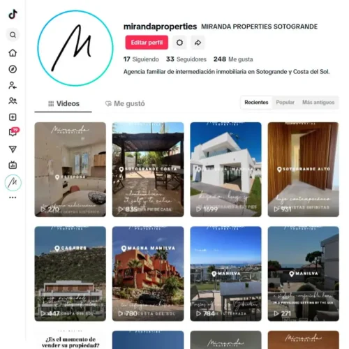 Gestión del perfil de la red social TikTok de Miranda Properties Sotogrande
