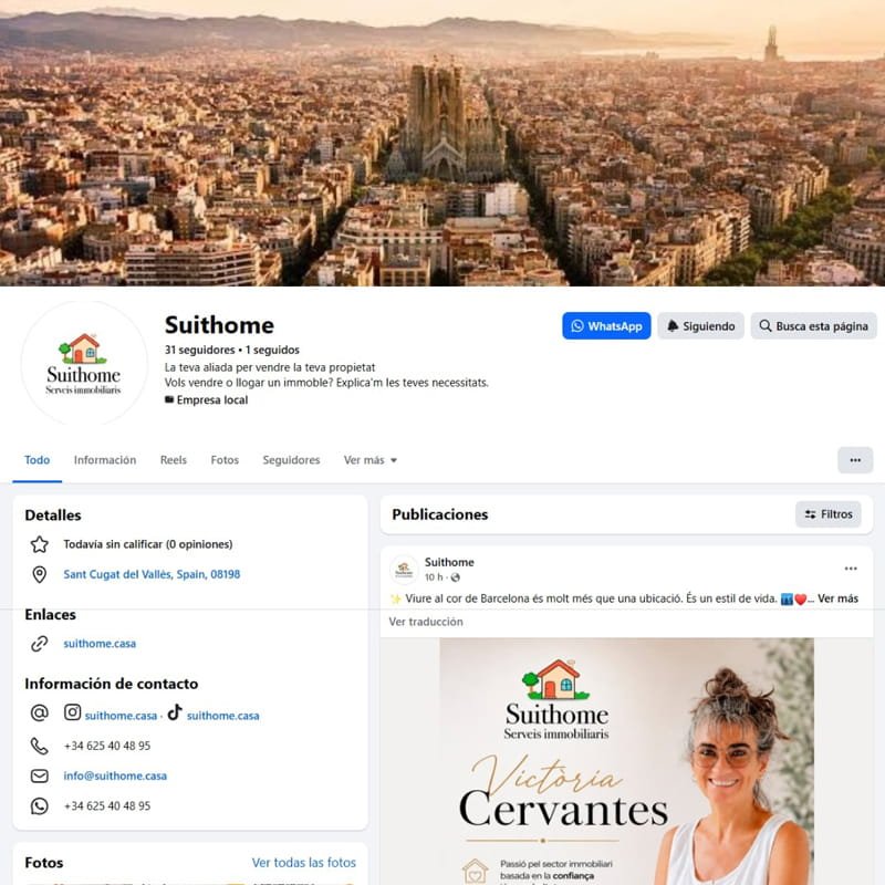Gestión del perfil de la red social Facebook de Suithome Serveis Immobiliaris