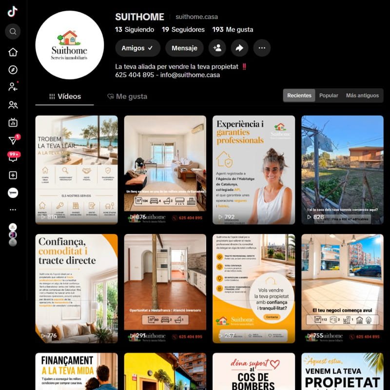 Gestión del perfil de la red social TikTok de Suithome Serveis Immobiliaris