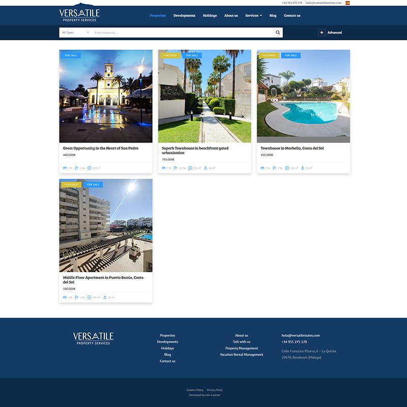 Página web de Versatile Property Services