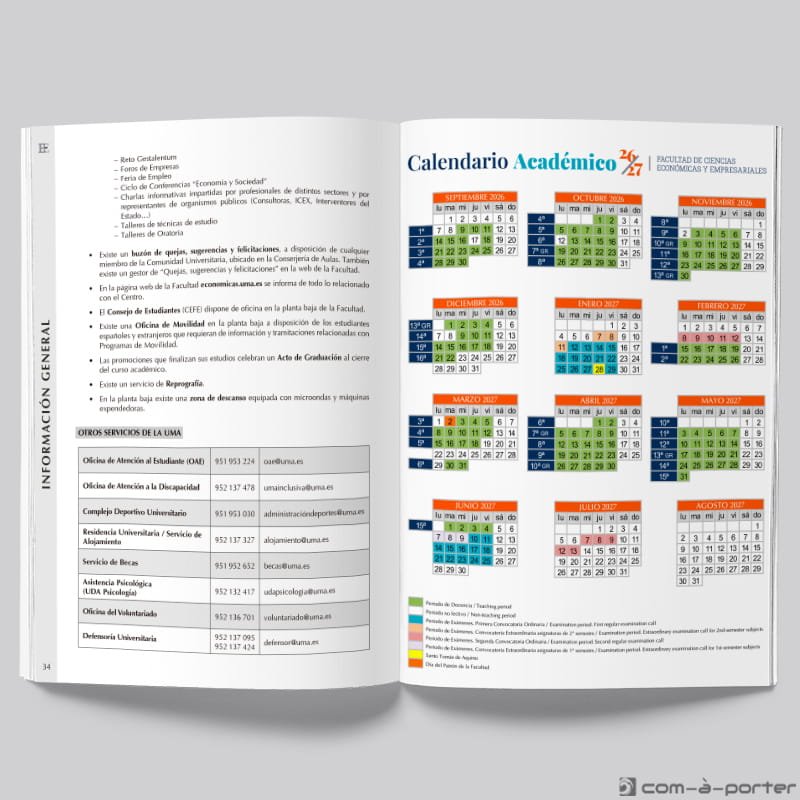 Maquetación del Libro Programación Académica Curso 2026/2027 de la Facultad de Ciencias Económicas y Empresariales de la Universidad de Málaga