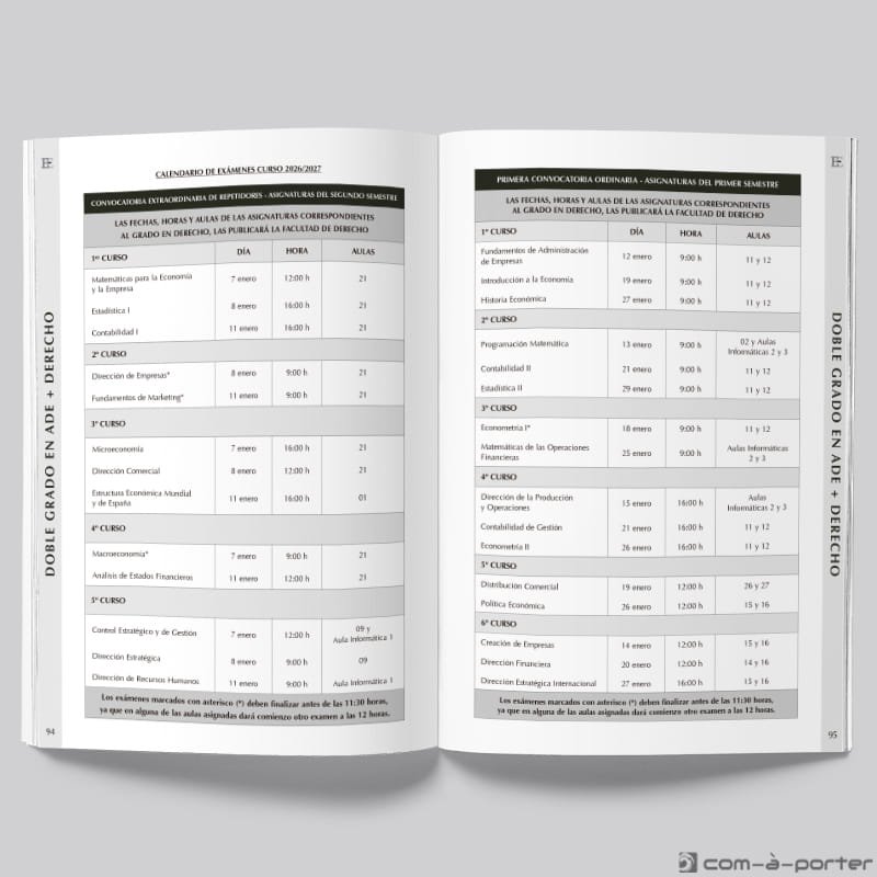 Maquetación del Libro Programación Académica Curso 2026/2027 de la Facultad de Ciencias Económicas y Empresariales de la Universidad de Málaga